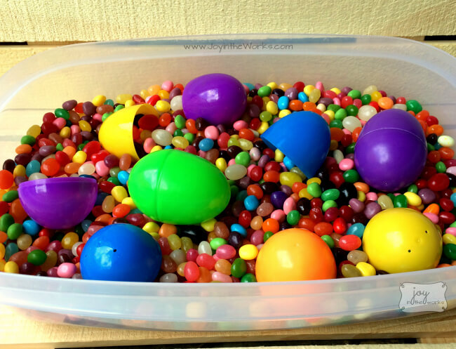 All the leftover jelly beans from our Jelly Bean Taste Test made a great Easter sensory bin too!