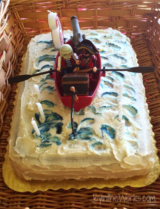 Our last minute simple pirate cake that replaced our Pinterest fail 3D pirate ship cake