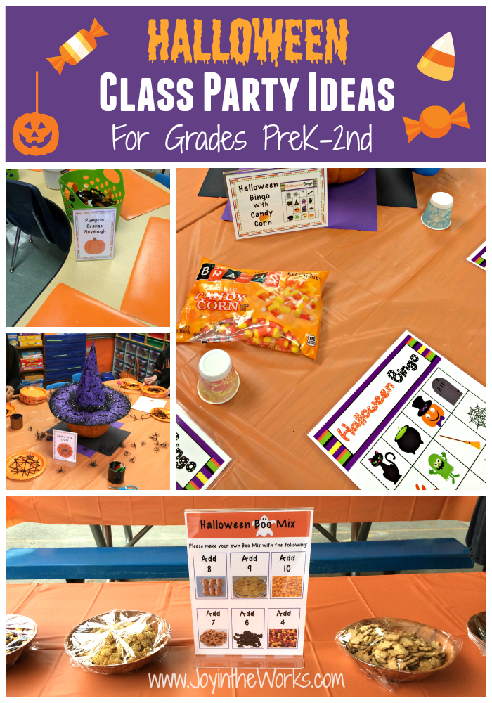 Looking for ideas for your child's class Halloween party? Check out these ideas for Preschool, Kindergarten, 1st and 2nd grade! Includes a printable bingo, make a paper plate spider web and an educational boo mix activity!