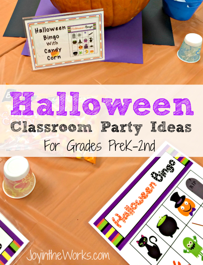 Looking for ideas for your child's class Halloween party? Check out these ideas for Preschool, Kindergarten, 1st and 2nd grade! Includes a printable bingo, make a paper plate spider web and an educational boo mix activity!