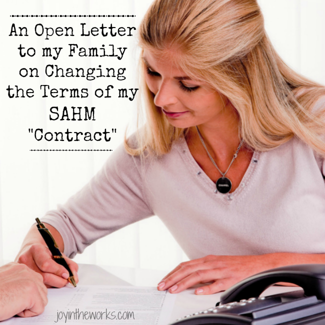 After 3 kids, it's time to change the terms of my SAHM "Contract". Check out this tongue in cheek open letter to my family or J Industries as I like to call them!