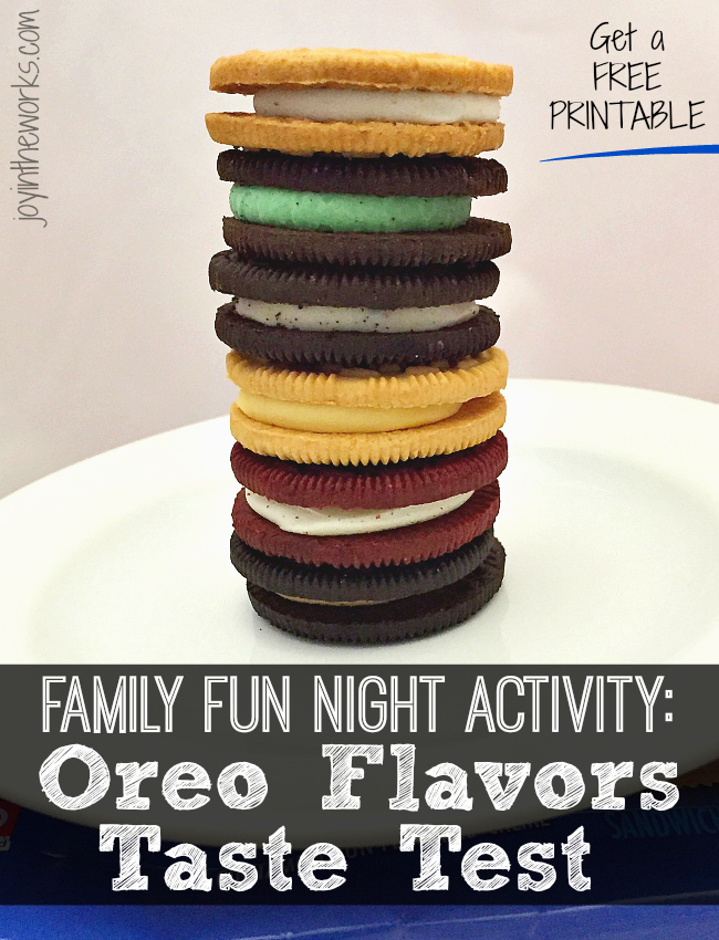 Compare all the different oreo flavors in this blind taste test. It makes a great family fun night activity and has a free printable for you to do your own!