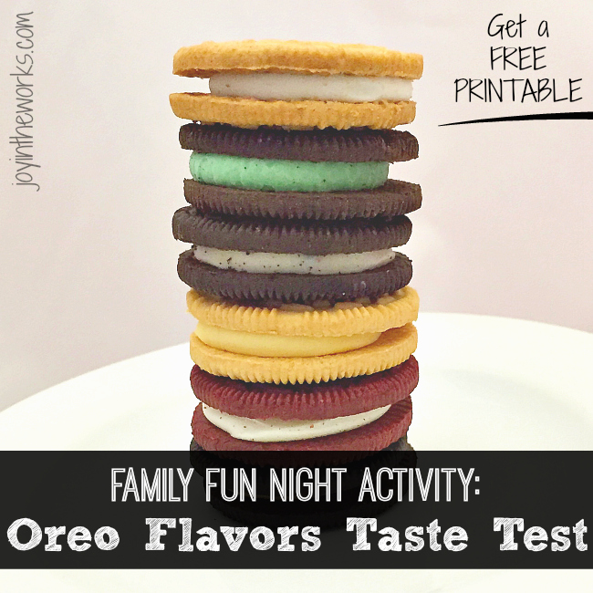 Compare all the different oreo flavors in this blind taste test. It makes a great family fun night activity and has a free printable for you to do your own!