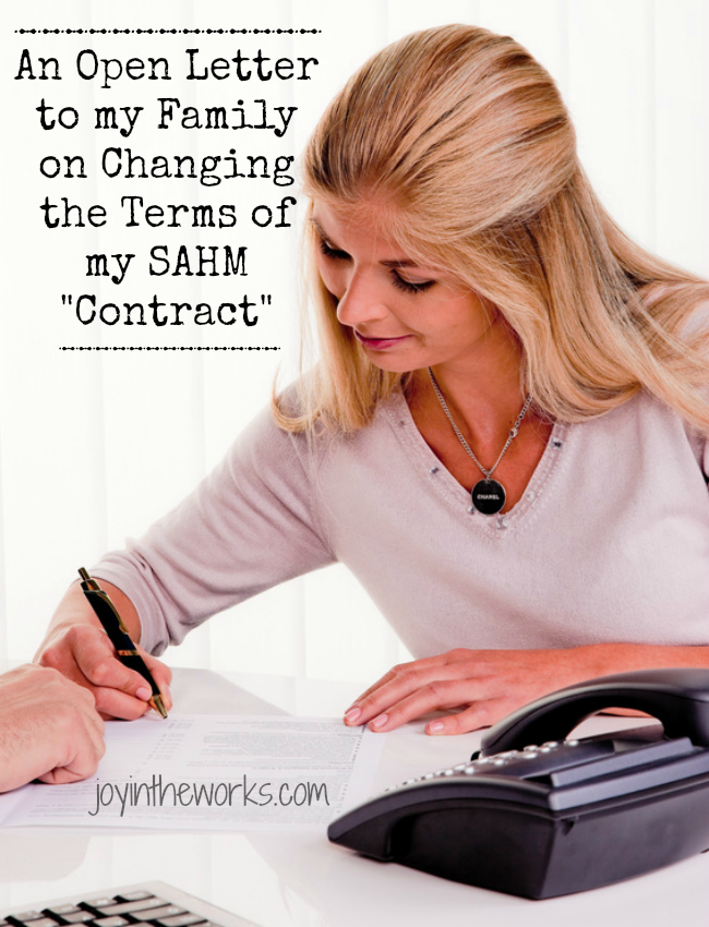 After 3 kids, it's time to change the terms of my SAHM "Contract". Check out this tongue in cheek open letter to my family or J Industries as I like to call them!
