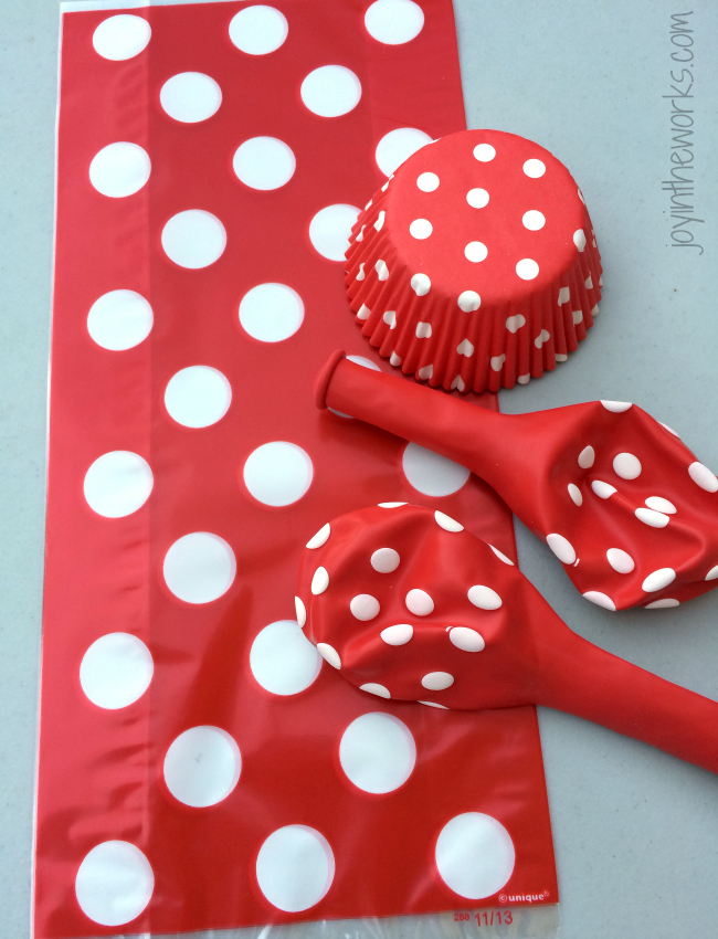 To save money, we don't use a lot of character themed plates and party goods, instead we used a lot of red and white polka dots to go with our Super Mario party theme. They are cheaper and reasusable!