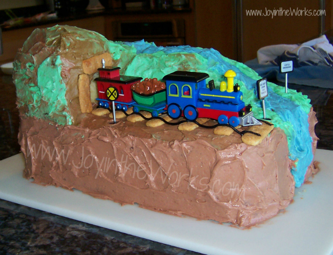 Husband makes amazing train birthday cake for son's 3rd birthday!