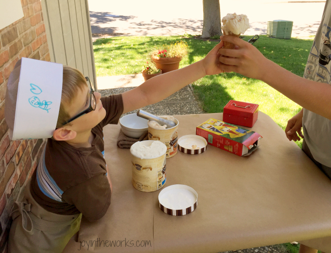 Handing his customers an ice cream cone #sweetertogether #ad