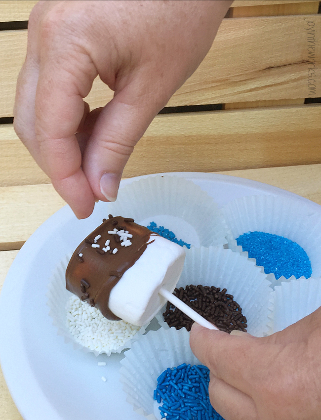 Decorate your marshmallow pops with sprinkles