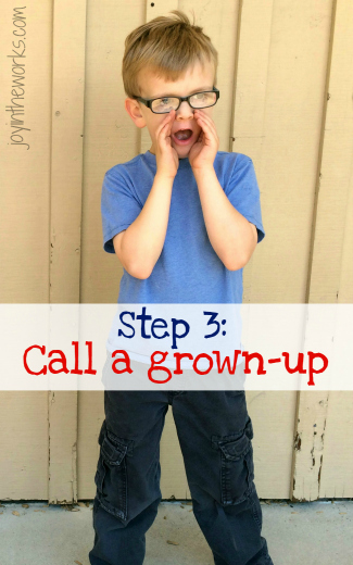 An easy to way to teach conflict resolution to kids with 3 simple hand movements: Step 3: Call a grown up for help