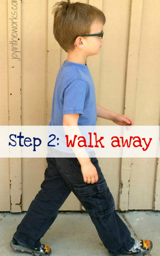 An easy to way to teach conflict resolution to kids with 3 simple hand movements: Step 2: Walk Away