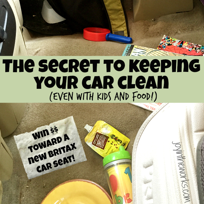 Struggle with a messy car? I discovered a secret that has completely changed things- and my kids still eat in the car! Plus you can see some of the best messy mom cars around AND win money toward a new Britax car seat! #AD #Giveaway