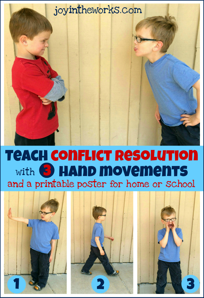 An easy to way to teach conflict resolution to kids with 3 simple hand movements, Plus a printable poster for home or school