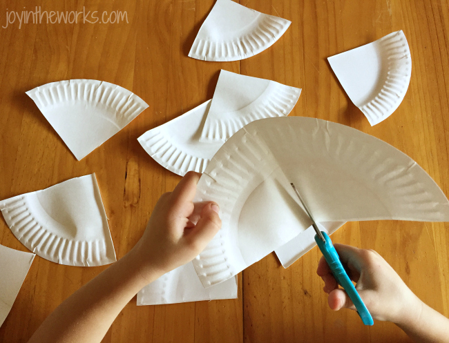 Step 1 of Thanksgiving Pie Garland for Kids: Fold and cut paper plates