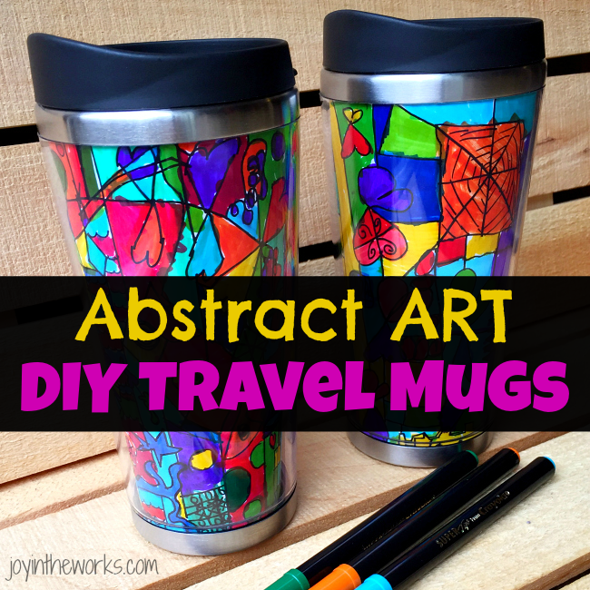 An Abstract Art Travel Mug is a perfect gift for kids to make and give to grandparents and teachers! Works great as a class gift for the teacher and includes detailed instructions on how to get the best results from the class.