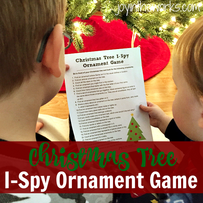 The Christmas Tree I-Spy Ornament Game is a fun family game that encourages everyone to slow down and notice the beauty of the season, especially the decorations, the Christmas tree and the ornaments!