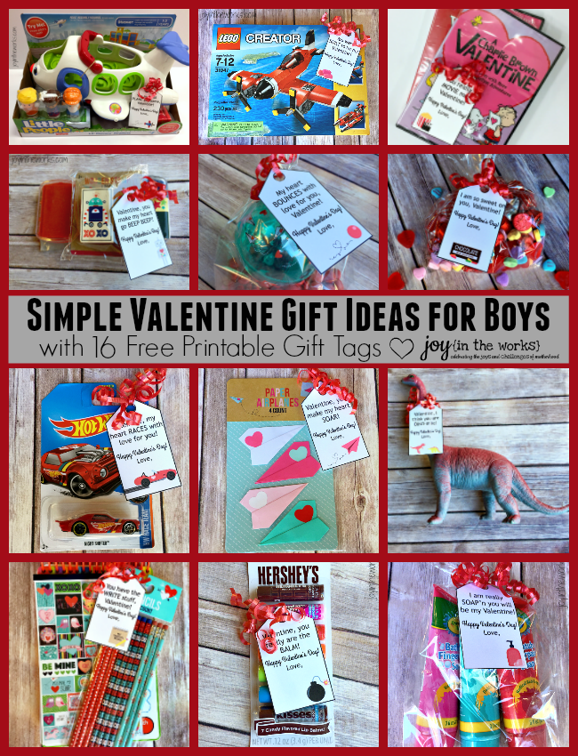 Need a simple Valentine gift idea for boys? It can be done! Check out these 16 different themed Valentine gift ideas that are perfect for a small token of your affection for your sons or grandsons (and lots that girls will like too!). Plus I am offering 16 FREE printable gift tags to go with them!