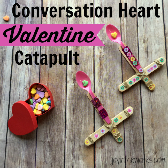 Looking for a fun activity for a class Valentine's Day Party? Check out this Conversation Heart Valentine Catapult. It's a super easy #STEM activity for home or at school! Plus you can compare conversation hearts and other candy and eat the leftovers! =)