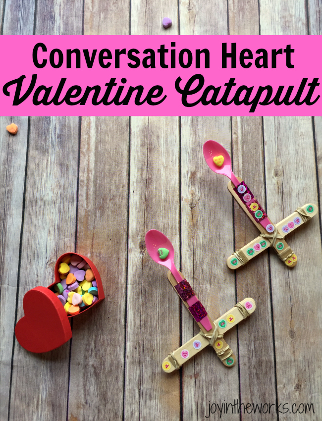 Looking for a fun activity for a class Valentine's Day Party? Check out this Conversation Heart Valentine Catapult. It's a super easy #STEM activity for home or at school! Plus you can compare conversation hearts and other candy and eat the leftovers! =)