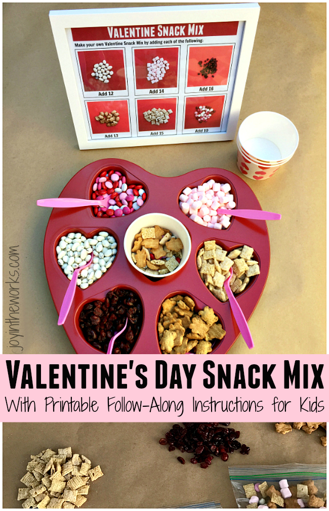 Looking for an easy Valentine's Day Snack that the kids can do independently? This Valentine's Day Snack Mix is perfect because it comes with printable follow along instructions for the kids!