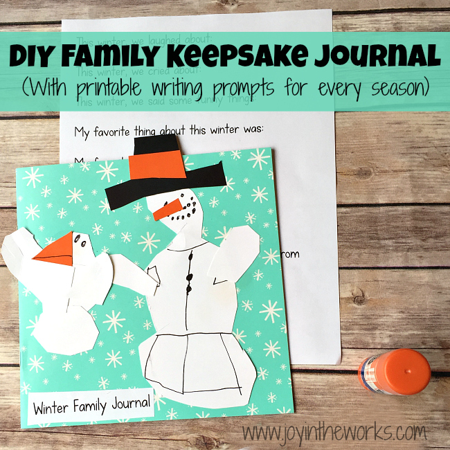 Want a great way to record family memories? How about this DIY Family Keepsake Journal for winter that you can make together? Printable writing prompts included for every season (starting with winter). Great way to remember funny kid quotes, adventures and to develop gratitude!