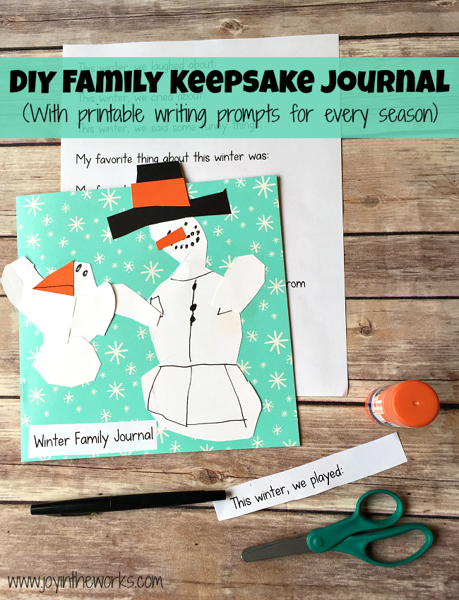 Want a great way to record family memories? How about this DIY Family Keepsake Journal for winter that you can make together? Printable writing prompts included for every season (starting with winter). Great way to remember funny kid quotes, adventures and to develop gratitude!