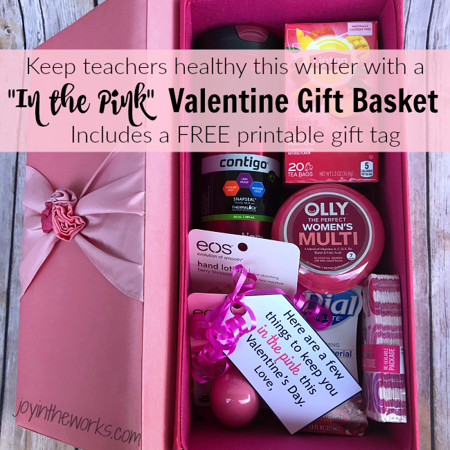 Give the gift of health this Valentine's Day with this In the Pink Valentine's Day gift basket. Great gift idea for teachers who are surrounded by germs all day long throughout the cold, winter months. Includes free printable gift tag!