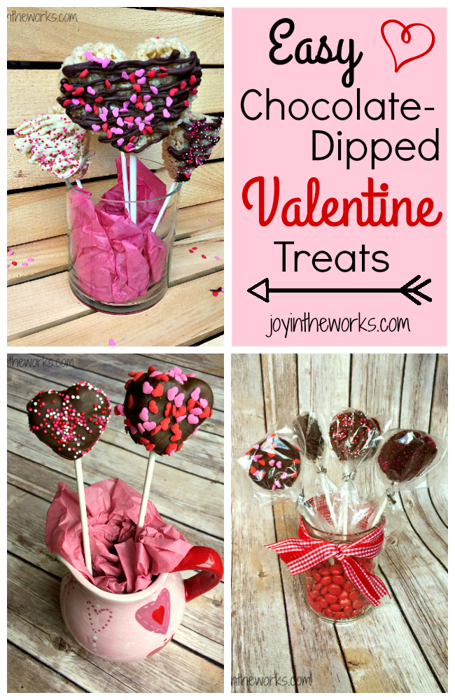 Enjoy these easy Chocolate Dipped Valentine Treats on Valentine's Day with your kids or your sweetie! From Chocolate Drizzled Heart Rice Krispie Treat Pops to Chocolate Covered Heart Marshmallow Pops to Chocolate Dipped Valentine Oreo Pops using Chocolate Strawberry Oreos, you are sure to impress with these easy to make treats!