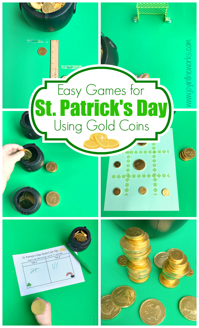 Looking for some easy games for St. Patrick's Day? These gold coin games are perfect for St. Patrick's Day parties, classroom centers and just fun at home!