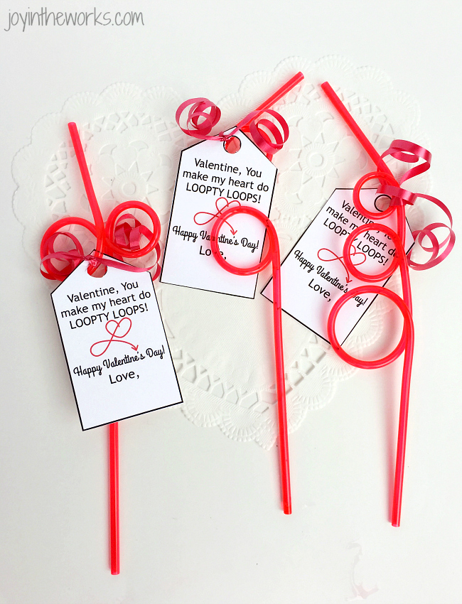 Use these Silly Straw Valentine Tags as an easy non-candy class valentine option to go with silly straws or crazy straws. Includes free printable Valentine gift tag with Loopty Loop message.