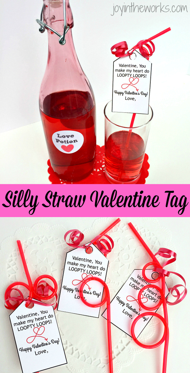 Use these Silly Straw Valentine Tags as an easy non-candy class valentine option to go with silly straws or crazy straws. Includes free printable Valentine gift tag with Loopty Loop message.