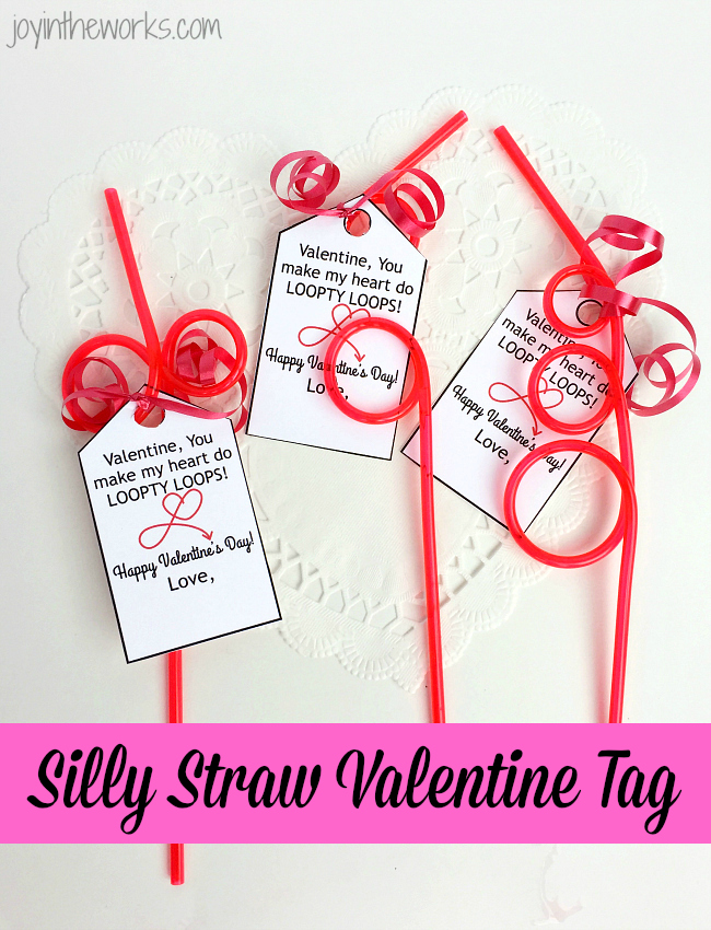 Use a Silly Straw Valentine Tag as an easy non-candy class valentine option to go with silly straws or crazy straws. Includes free printable Valentine gift tag with Loopty Loop message.