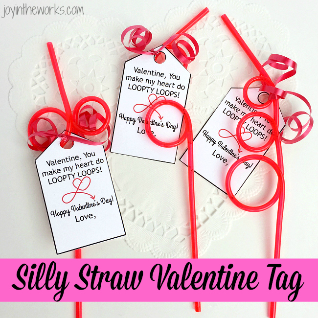 Use these Silly Straw Valentine Tags as an easy non-candy class valentine option to go with silly straws or crazy straws. Includes free printable Valentine gift tag with Loopty Loop message.