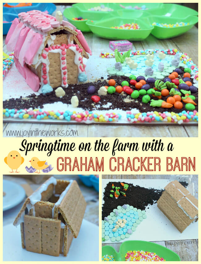 Looking for a fun spring activity with the family? How about making a candy graham cracker house like this Graham Cracker Barn on a springtime candy farm? Easy and more complicated options available #SpringItOn #NestleKitchen #CollectiveBias #ad