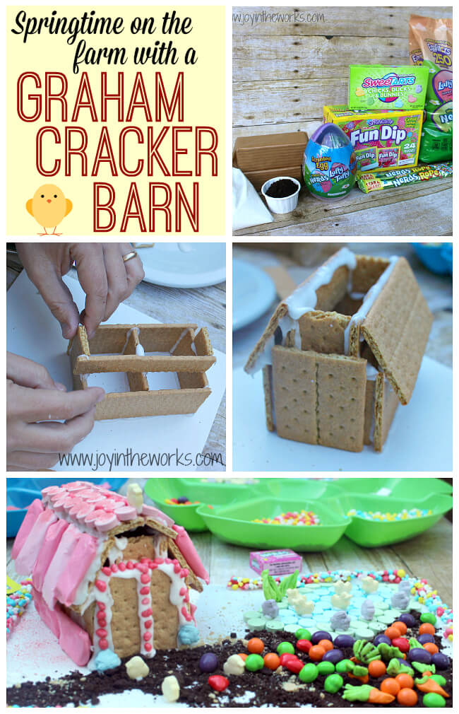 Looking for a fun spring activity with the family? How about making a candy graham cracker house like this Graham Cracker Barn on a springtime candy farm? Easy and more complicated options available #SpringItOn #NestleKitchen #CollectiveBias #ad