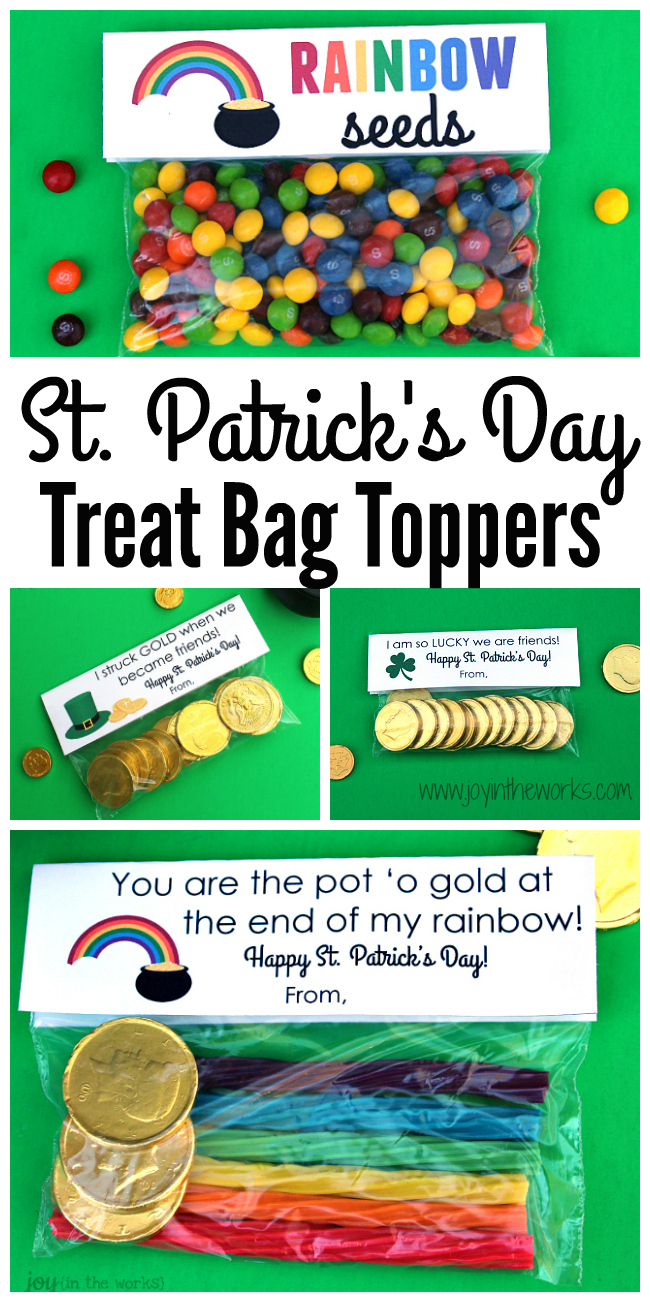 Looking for a simple gift idea for St. Patrick's Day? How about putting together a snack bag of treats and adding these St. Patrick's Day Treat Bag Toppers to them? 4 different options available!