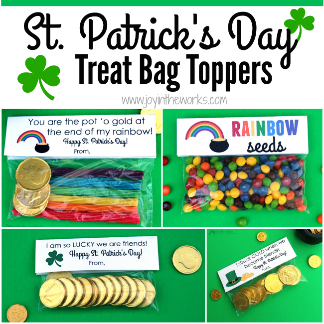 Looking for a simple gift idea for St. Patrick's Day? How about putting together a snack bag of treats and adding these St. Patrick's Day Treat Bag Toppers to them? 4 different options available!