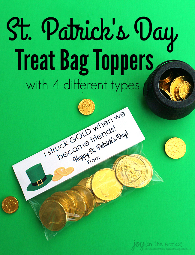 Looking for a simple gift idea for St. Patrick's Day? How about putting together a snack bag of treats and adding these St. Patrick's Day Treat Bag Toppers to them? 4 different options available!