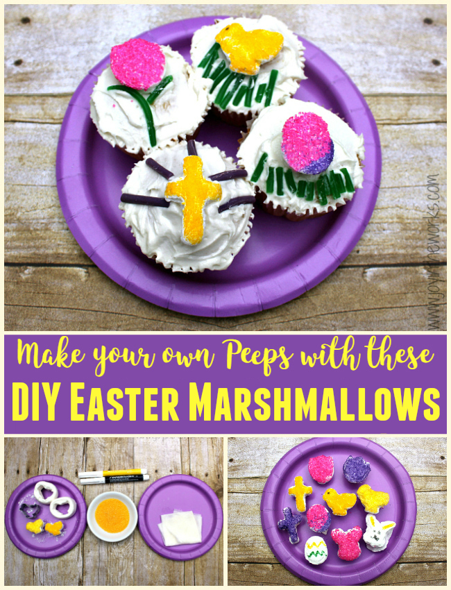 Make your own Peeps with these mini-marshmallow shapes! From chick marshmallows to Easter egg marshmallows, you can make any shape you want with these DIY Easter Marshmallows! And they make the perfect Easter cupcake topper too!