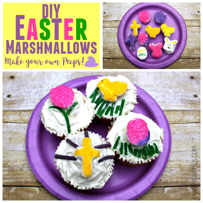 Make your own Peeps with these mini-marshmallow shapes! From chick marshmallows to Easter egg marshmallows, you can make any shape you want with these DIY Easter Marshmallows! And they make the perfect Easter cupcake topper too!