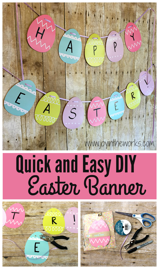 It is so easy to make your own Easter Decorations when you make this quick and easy DIY Easter Banner! You can make it with Easter Eggs, Bunnies or Carrots!