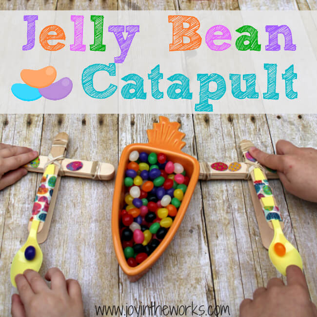 Looking for a fun Spring or Easter activity for an Easter Party or just a fun activity at home? Check out this Jelly Bean Catapult activity where the kids build their own catapults and launch the classic Easter candy! To make it extra fun, add point values and target practice! It's a great #STEM activity that ends with sweets!