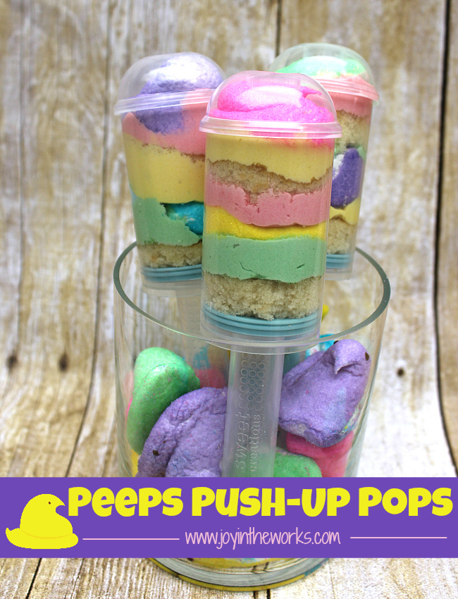 Peeps Push-Up Pops are so easy to make and they make such a fun Easter treat for kids! Plus they combine the best ingredients with cake, frosting and marshmallows in one dessert!