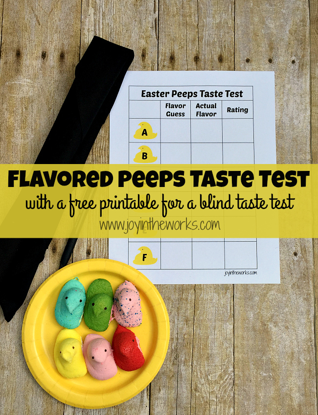 Did you know that Easter Peeps come in different flavors now? From cotton candy to sour watermelon, there are lots of yummy flavors for this classic Easter treat! To make it even more fun, we decided to do a blind Peeps Taste Test to see if the kids could identify the flavors! Free printable available for you to do the same!