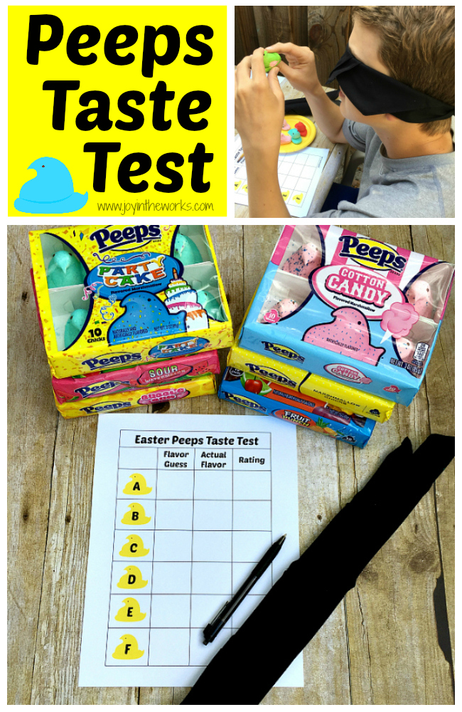 Did you know that Easter Peeps come in different flavors now? From cotton candy to sour watermelon, there are lots of yummy flavors for this classic Easter treat! To make it even more fun, we decided to do a blind Peeps Taste Test to see if the kids could identify the flavors! Free printable available for you to do the same!