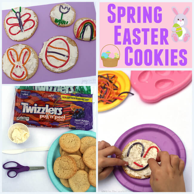 Looking for a fun Easter treat or food craft to make with your kids or a special dessert for a Children's Easter party? These Twizzler Spring Easter cookies are so easy and fun for kids to make and they will end up with their own cookie art!