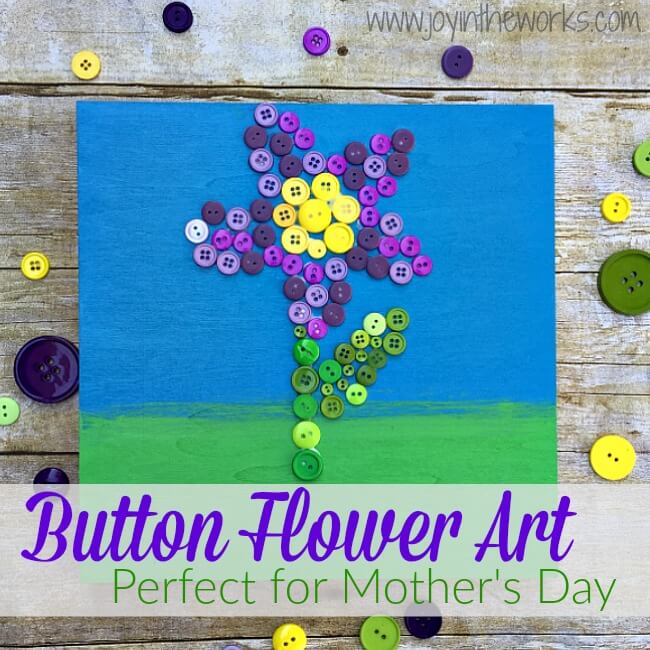Looking for a creative DIY Mother's Day Gift or just a beautiful work of art? This button flower art project is surprisingly easy and sure to impress! It's a great homemade gift idea that an adult or an older child can make!