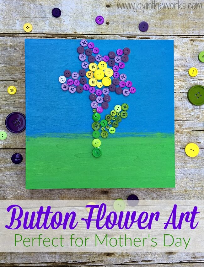 Looking for a creative DIY Mother's Day Gift or just a beautiful work of art? This button flower art project is surprisingly easy and sure to impress! It's a great homemade gift idea that an adult or an older child can make!