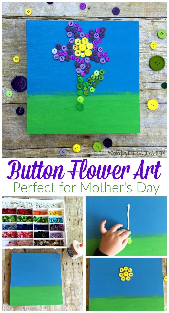 Looking for a creative DIY Mother's Day Gift or just a beautiful work of art? This button flower art project is surprisingly easy and sure to impress! It's a great homemade gift idea that an adult or an older child can make!