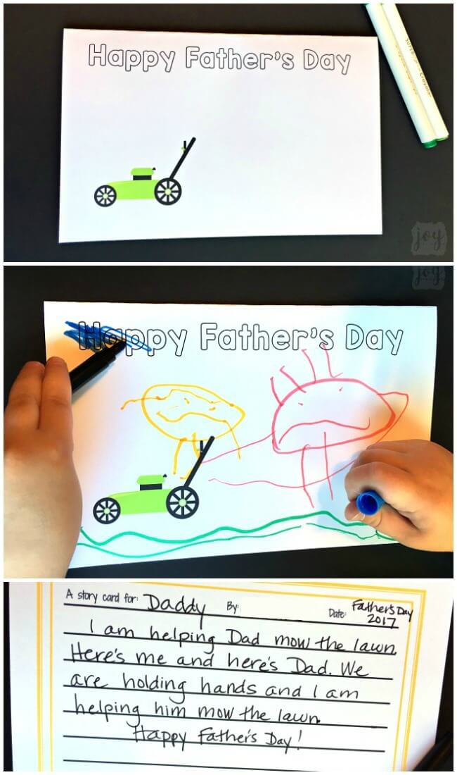 A unique twist on a homemade Father's Day card: Father's Day Story Cards! These themed "finishable" story cards have the beginnings of a picture scene and include instructions and lines for kids to create and record their story creation!