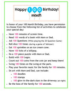 Celebrate your child's 100 Month Birthday with these fun activities